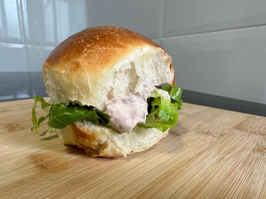 Soft sandwich with tuna salad and lettuce