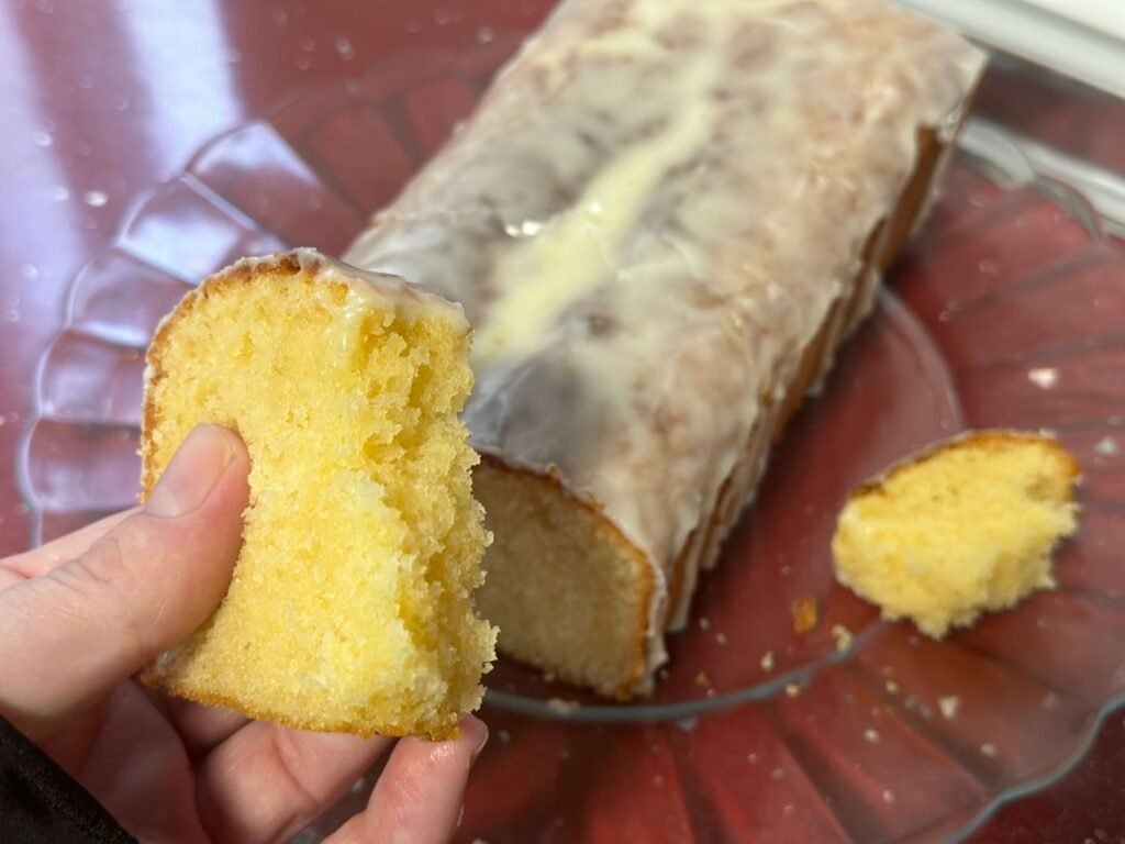 Piece of lemon cake with lemon icing