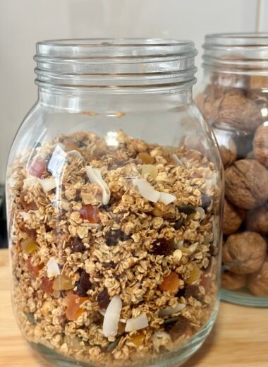 Healthy and delicious homemade granola jar