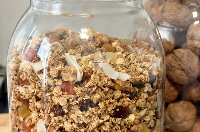 Healthy and delicious homemade granola jar
