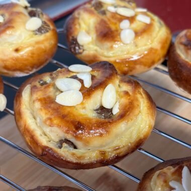 Homemade dutch pastries with pastry cream and raisins