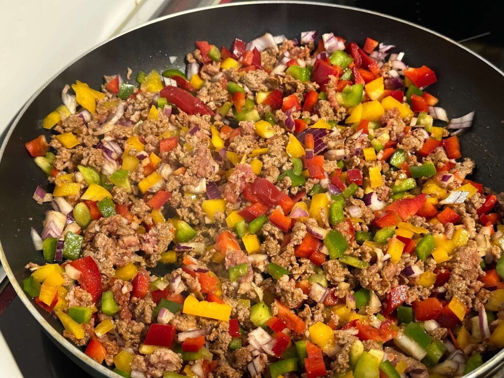minced meat with spices and peppers