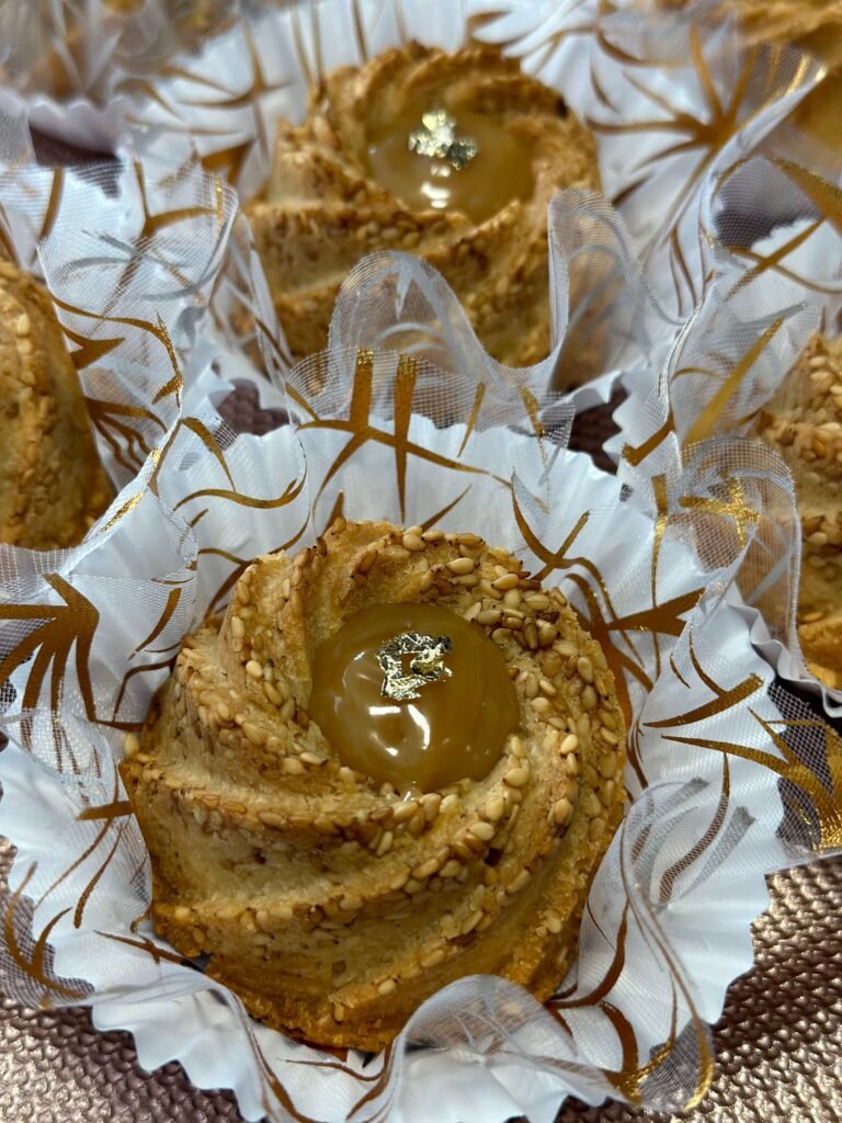 close up cookies filled with caramel